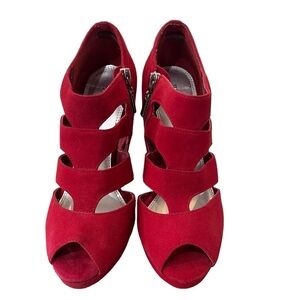 WHBM, Faux Suede, Red Strappy Women's Heels, Size7